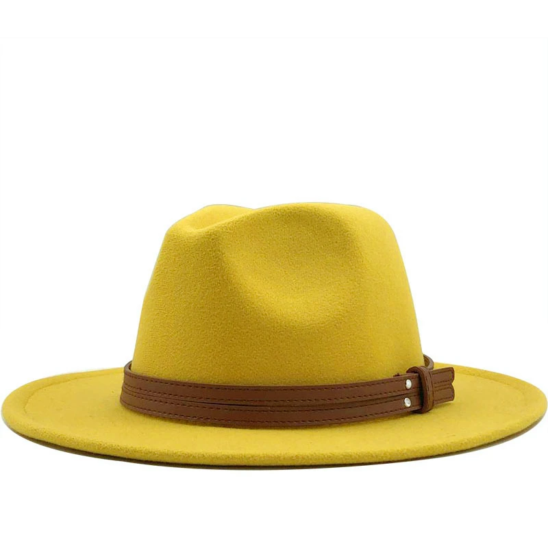 

Hot Women Men Wool Fedora Hat With Leather Ribbon Gentleman Elegant Lady Winter Autumn Wide Brim Jazz Church Panama Sombrero Cap