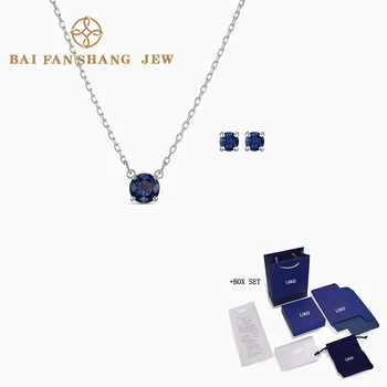 

2020 Fashion Jewelry SWA New ATTRACT ROUND SET White Gold Exquisite Dark Blue Round Decoration Female Romantic Jewelry Gift