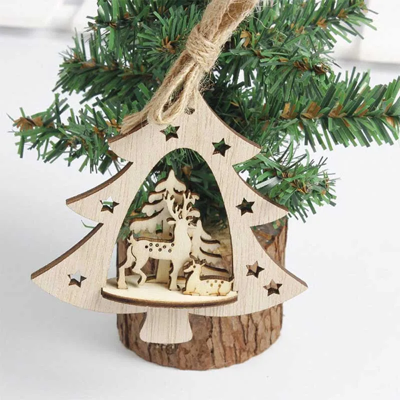 Christmas Tree 3D резьба Рождественское украшение кулон Деревянная Рождественская елка орнамент аксессуары Мода 1 шт. Новое домашнее украшение, подвесные - Цвет: Christmas Tree