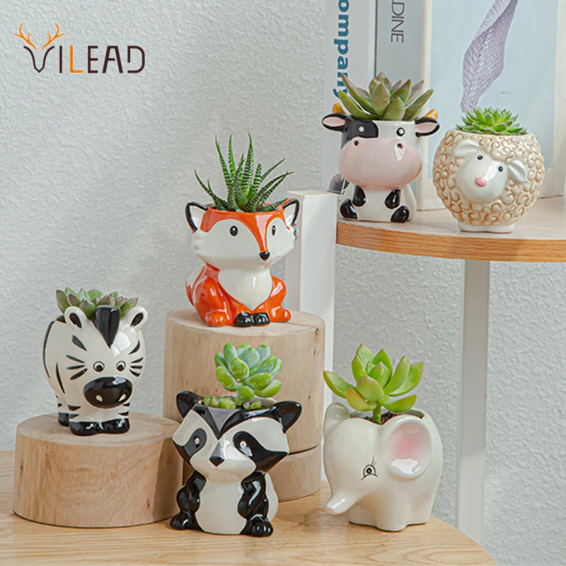 VILEAD керамические животные цветочный горшок Милый Мультфильм Зебра Корова овца