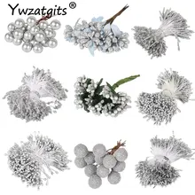 144 шт. Смешанные Серебряные Искусственные цветы вишни тычинки ягоды Комплект 8/10/12/90 DIY Рождество свадебный подарок венок Декор YD0605