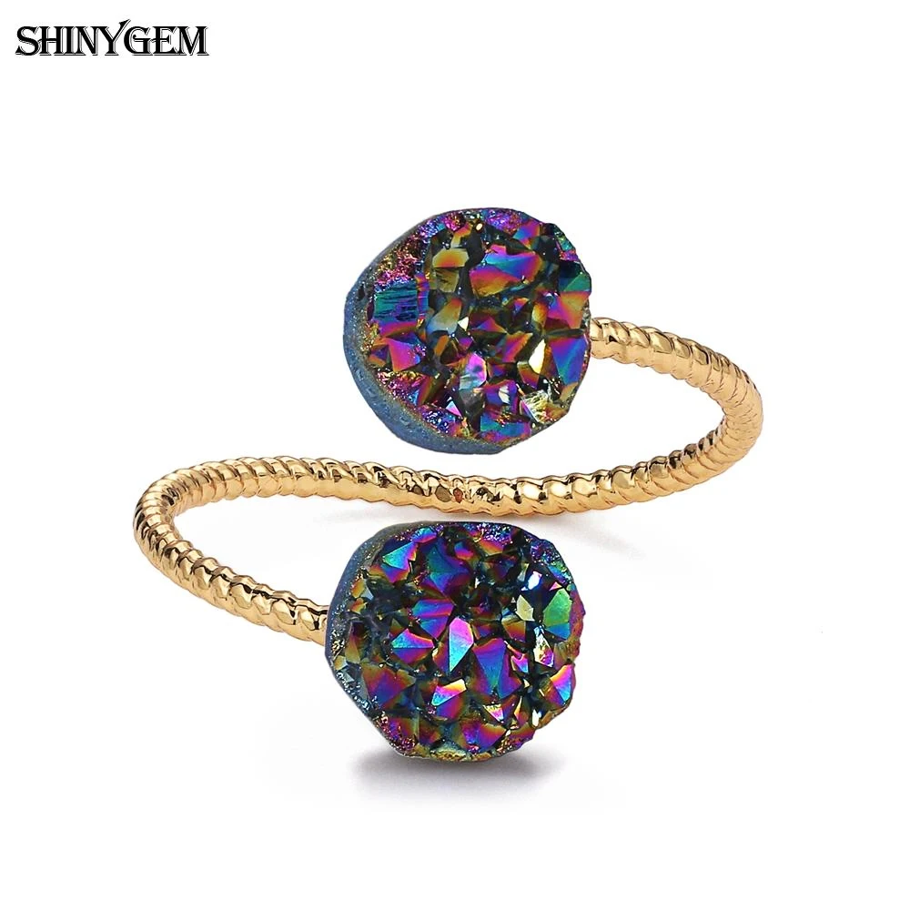 Женское Обручальное Кольцо ShinyGem регулируемое Винтажное кольцо с натуральным опалом золотым