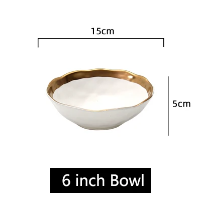 White 6 inch Золотая инкрустация, матовая фарфоровая обеденная тарелка, роскошная круглая тарелка для свадебной вечеринки, домашняя декоративная посуда и тарелки, набор посуды - Цвет: White 6 inch