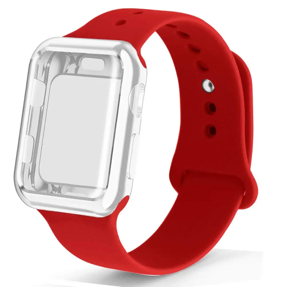 red Чехол+ ремешок для часов apple watch 5 ремешок 44 мм correa apple watch 42 мм 38 мм 40 мм iwatch 4 3 2 Силиконовый браслет pulseira - Цвет ремешка: red