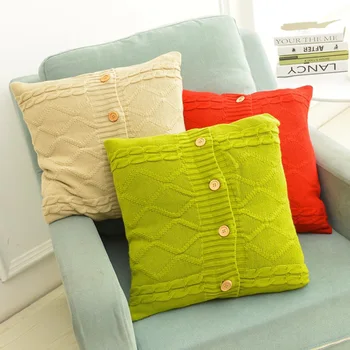 

New Knitted Pillowcase Square Button Cushion Cover Simple Sofa Woolen 45*45cm