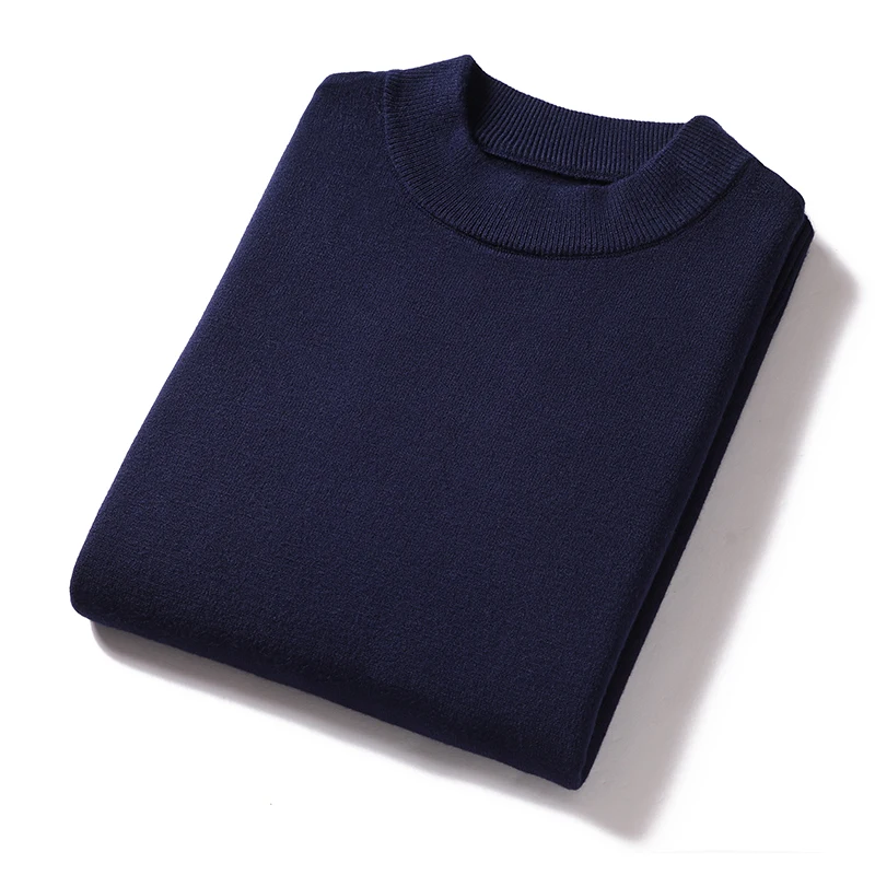 Mock Neck Sweater Men's Autumn and Winter New Mid-Collar Men's Loose Knitted Bottoming Shirt Men's All-Matching