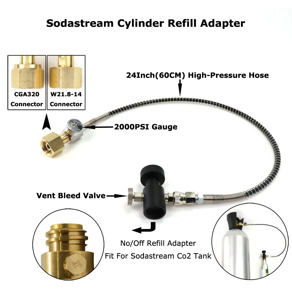Refill-Station-Adaptor Cga320-Connector Cylinder Sodastream Hose-On/Off-Adapter Sodaclub
