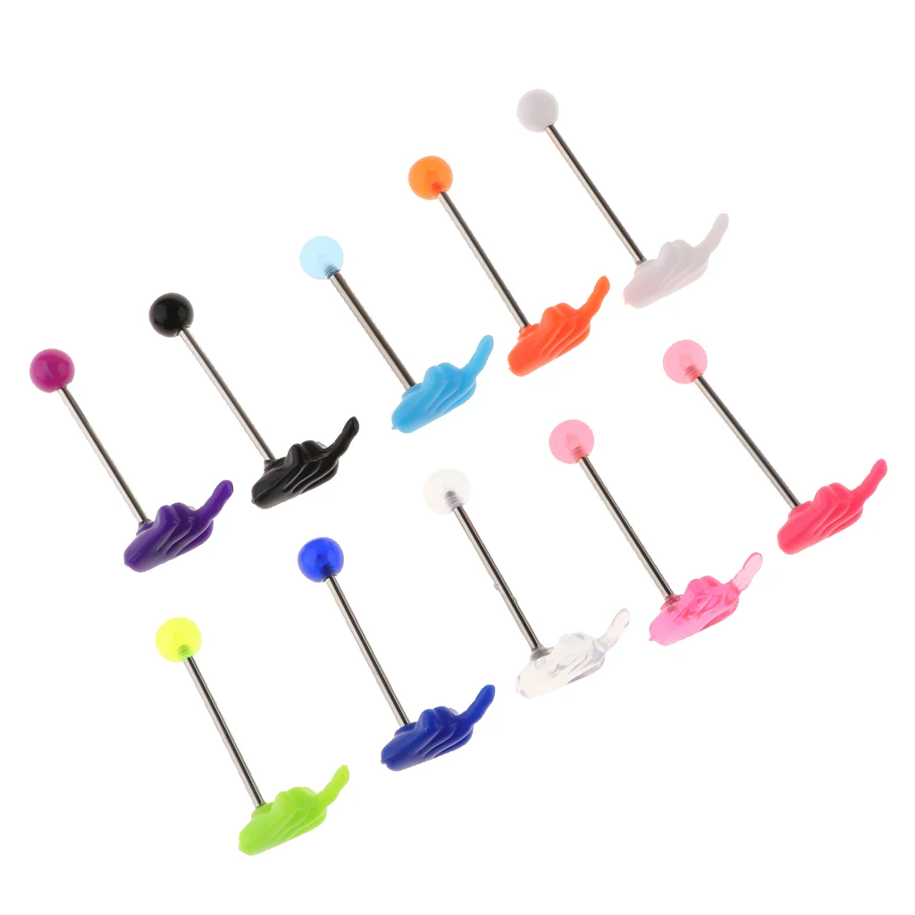 10Pcs 14g Tongue Barbell Labret Ring Ear Tragus Stud Earrings Piercing Jewelry - Middle Finger