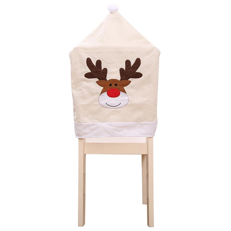 4PC Deer Hat Chair Covers Christmas Decor Dinner Chair Xmas Cap Sets Reindeer