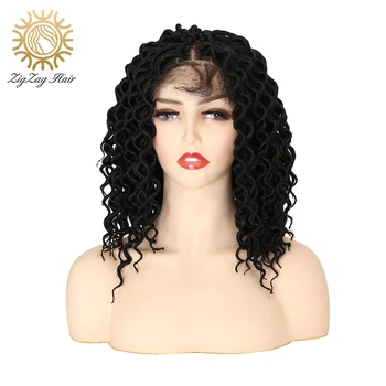 

ZigZag Dread Faux Locs Crochet Braids Short Bob Synthetic Lace Front Wigs for Black Women Deep Goddess Braiding with Baby Hair