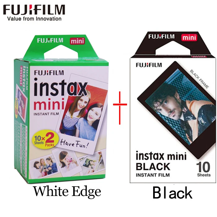 Пленка Fujifilm instax mini 20 листов белого края+ 10 листов черно-белой монохромной пленки для камеры моментальной печати mini 8 7s 25 50s 9 - Цвет: white add Black