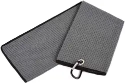 Enhua Tri-fold Golf Towel | Premium Microfiber Fabric | Waffle Pattern | Heavy Duty Carabiner Clip
