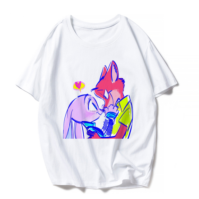 Look Fashion Fox Nick Rabbit Judy Graphic T Shirt Adult Unisex Tops Base Funny Girl Boy Disney Zootopia Kids Tshirt