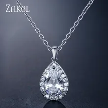 ZAKOL тренд капли воды циркония цепи подвески ожерелья сверкающие слеза простой циркония Кристалл Свадебные ювелирные изделия для женщин FSNP3002