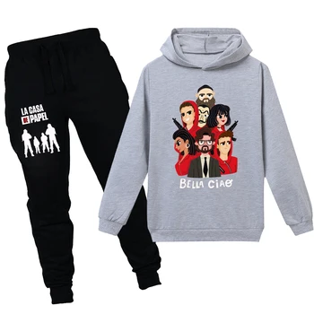 

Sale TV series La casa de papel Money Heist House of Paper kids Hoodies pants set sweatshirt baby Tops boy coat clothes t shirts