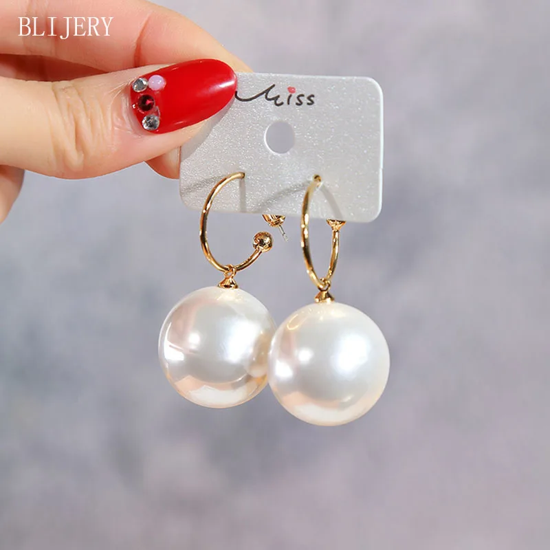 

BLIJERY Elegant Statement Earring Pearl Drop Round Circle Earrings for Women Gold Color Fashion Hoop Earrings Boucles d'oreilles