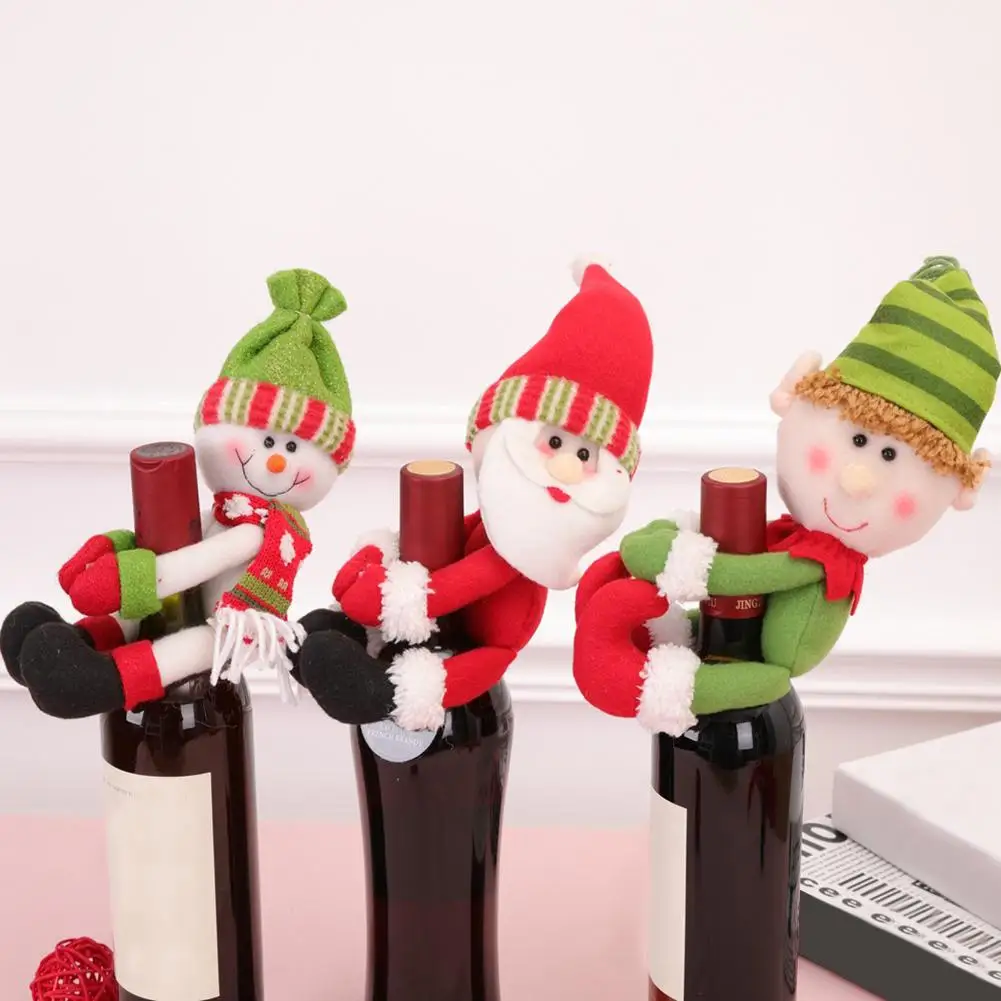 

new Christmas Decor Wine Bottle Decor Xmas Santa Snowman Elf Doll Christmas Party Dinner Home Wine Bottle Cover Decor Table