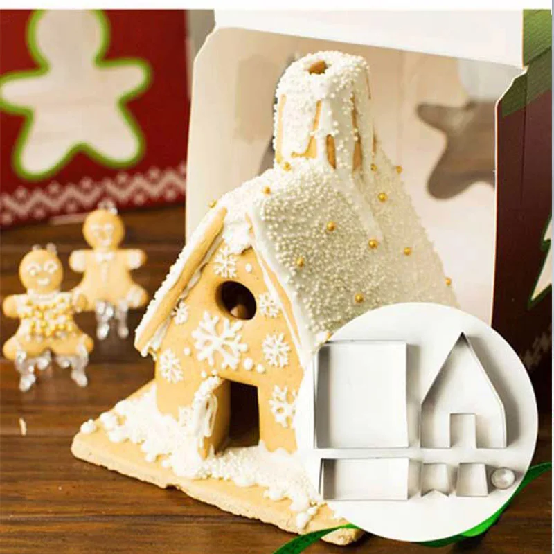 Формочки для печенья Нержавеющая сталь рождественских печенек 3D, рисунок «Имбирный пряник» формы в виде дома Кондитерские украшение для торта, десерта инструменты