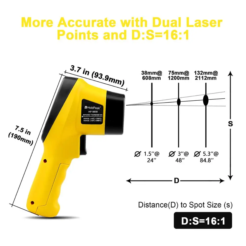 HoldPeak HP-985B дисплей тип цифровой инфракрасный термометр двойной лазер Высокая точность ИК температурный прибор-50-1360'c