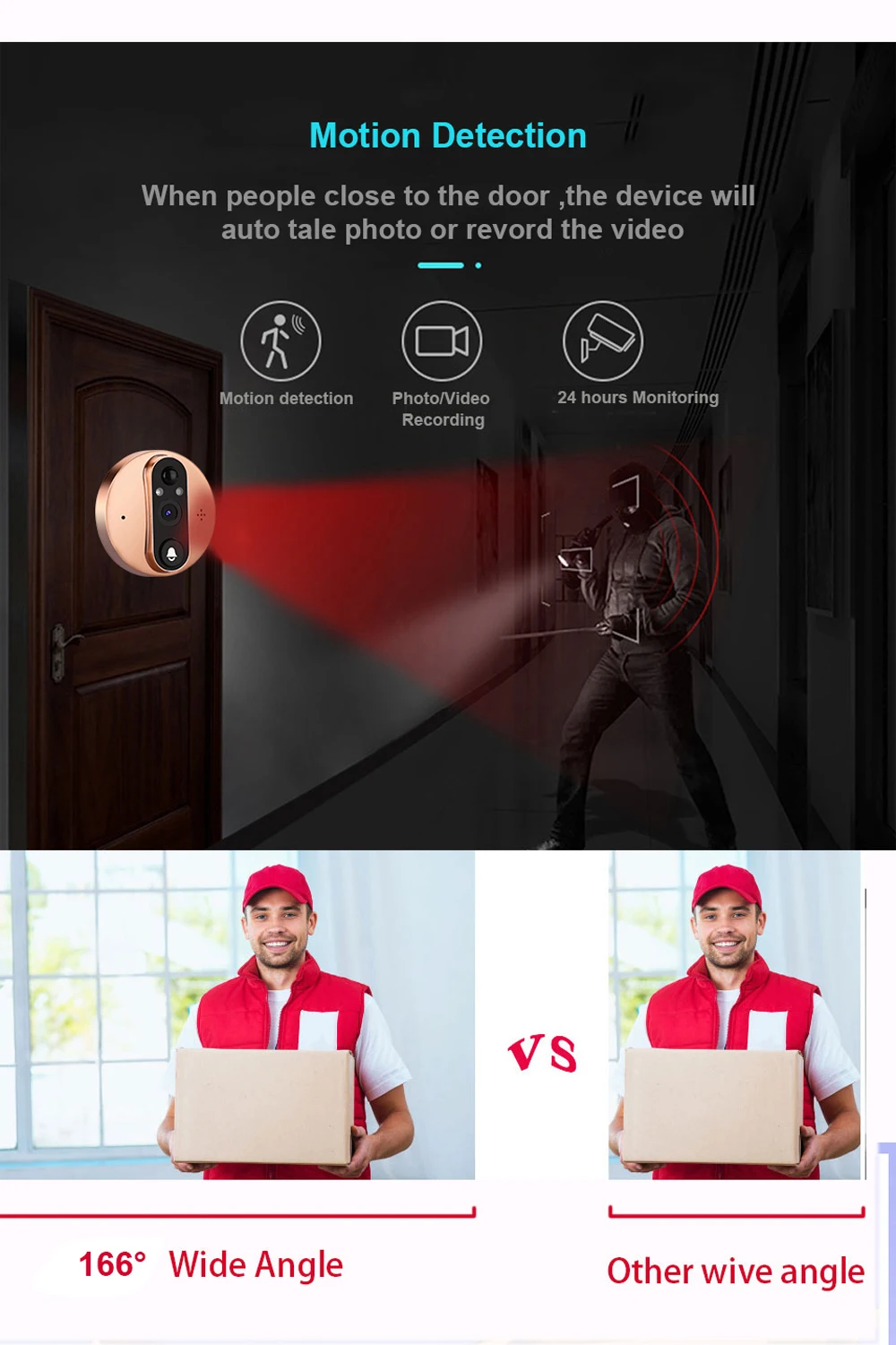  720P Wifi Doorbell Camera Video Peephole Door Intercoms 4.3 Inch Motion Detection Wireless Viewer V