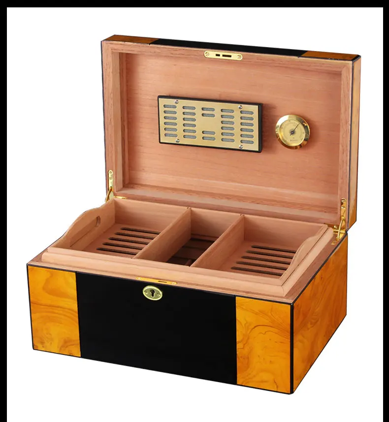 Домашний чехол для сигар COHIBA из кедрового дерева с глянцевой отделкой для пианино, коробка для увлажнения сигар с блокировкой, гигрометр