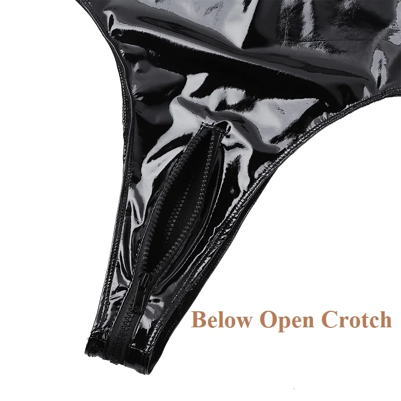 Erotic Open Crotch Leather Lingerie For Women Sexy Below Crotchless Bodysuit See Through Porn Bare Breast Latex Lingerie Set women underwear,sexy lingerie,latex bodysuit