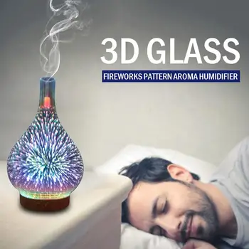 

Ultrasonic Humidifier Aroma Diffuser Cool Mist Humidifier 3D Glass Fireworks Pattern 100ml Portable Exquisite Fashion