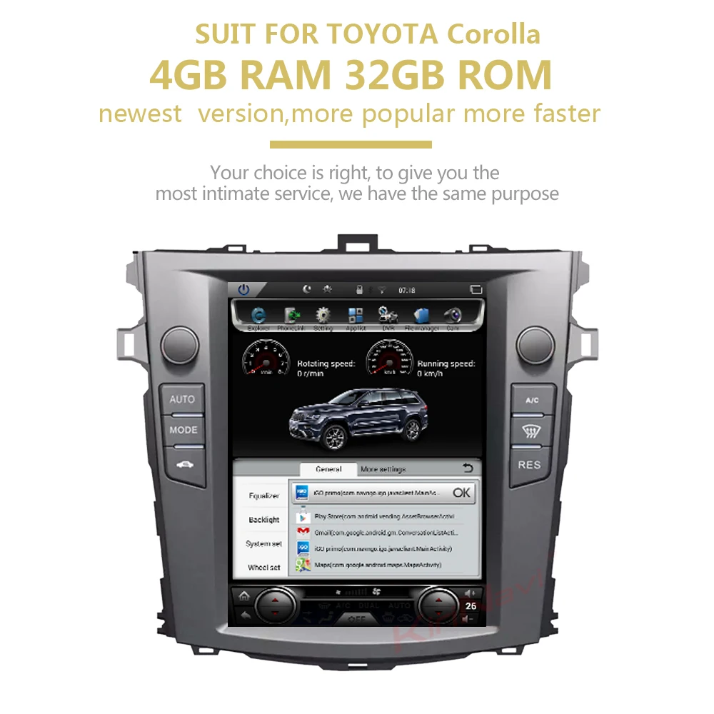 KiriNavi вертикальный экран Tesla стиль 10," Android 8,1 Автомагнитола для Toyota Corolla Android Авто gps навигация автомобильный dvd-плеер