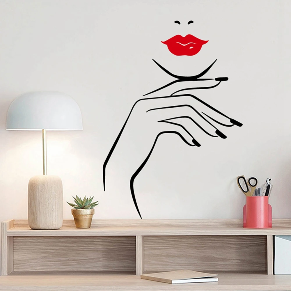 wall stickers near me Beauty Salon Wall Sticker Beautiful Lady Hairdresser For Lady's Red Lips Vinyl Makeup Sticker Hair Hairdo Barbers Decal brick wall stickers