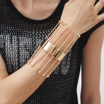 

UKMOC Gothic Statement Cuff Bangle Long Strip Weld Metal Geometric Bracelets For Women Fashion Jewelry Accessories