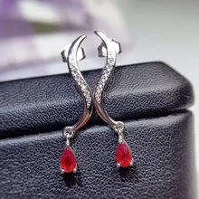 Натуральный настоящий рубин, серьги-капли,, Стерлинговое Серебро 925 пробы, 0.3ct* 2шт, драгоценный камень, ювелирные украшения для женщин или мужчин# S992610