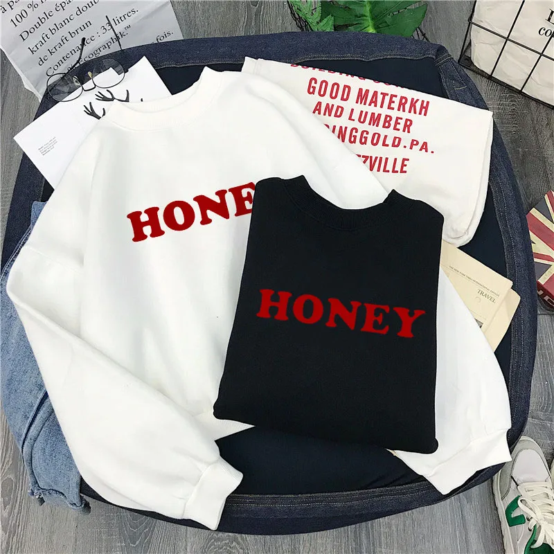 Женские толстовки с капюшоном Ulzzang Honey повседневные забавные теплые Tumblr размера