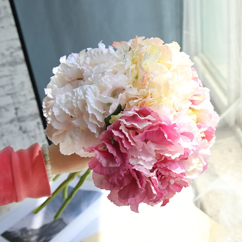 Silk Hydrangeas Artificial Flowers Wedding 1 Branch Valentine Home Decoration Flower Table Accessories | Дом и сад
