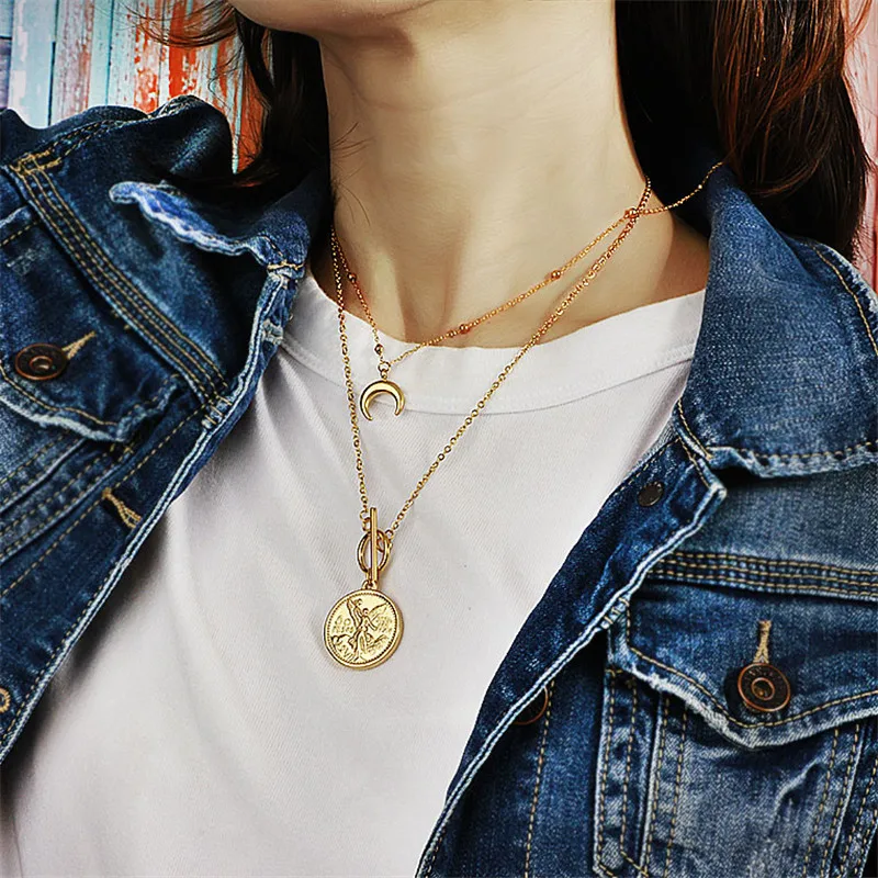Baoyan, золотые лунные ожерелья в форме полумесяца, модные жемчужные ожерелья из нержавеющей стали, простые подвески в виде золотых рогов для женщин