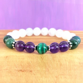 

Wholesale 8mm Azurite Amethys t Bracelet AA Grade Malachite Bracelet New Design White Jades Feminine Energy Wrist Mala Bracelet