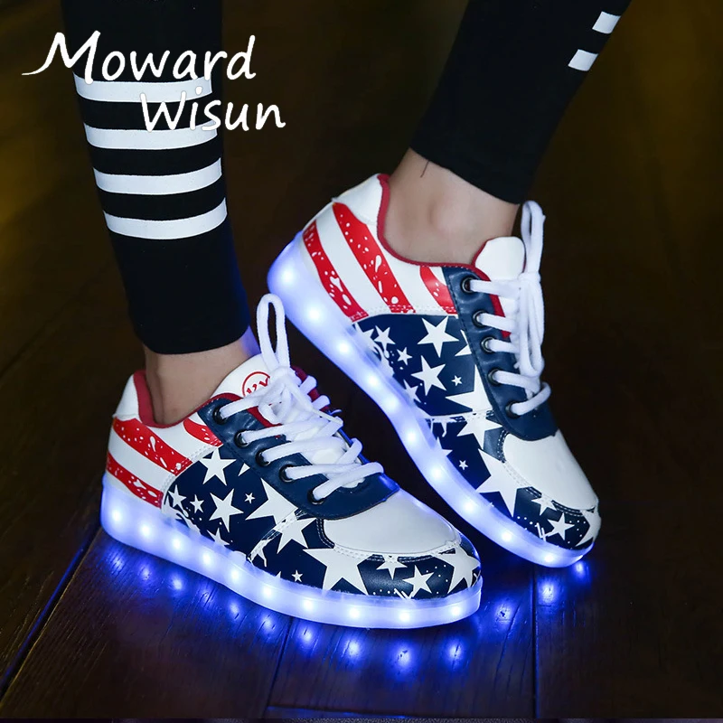 Large Size Children Casual Shoes With Lights USB Charge Luminous Sneakers for Kids Boys Glowing Led Shoes Girls Lighted Shoes - Цвет: A81-Blue