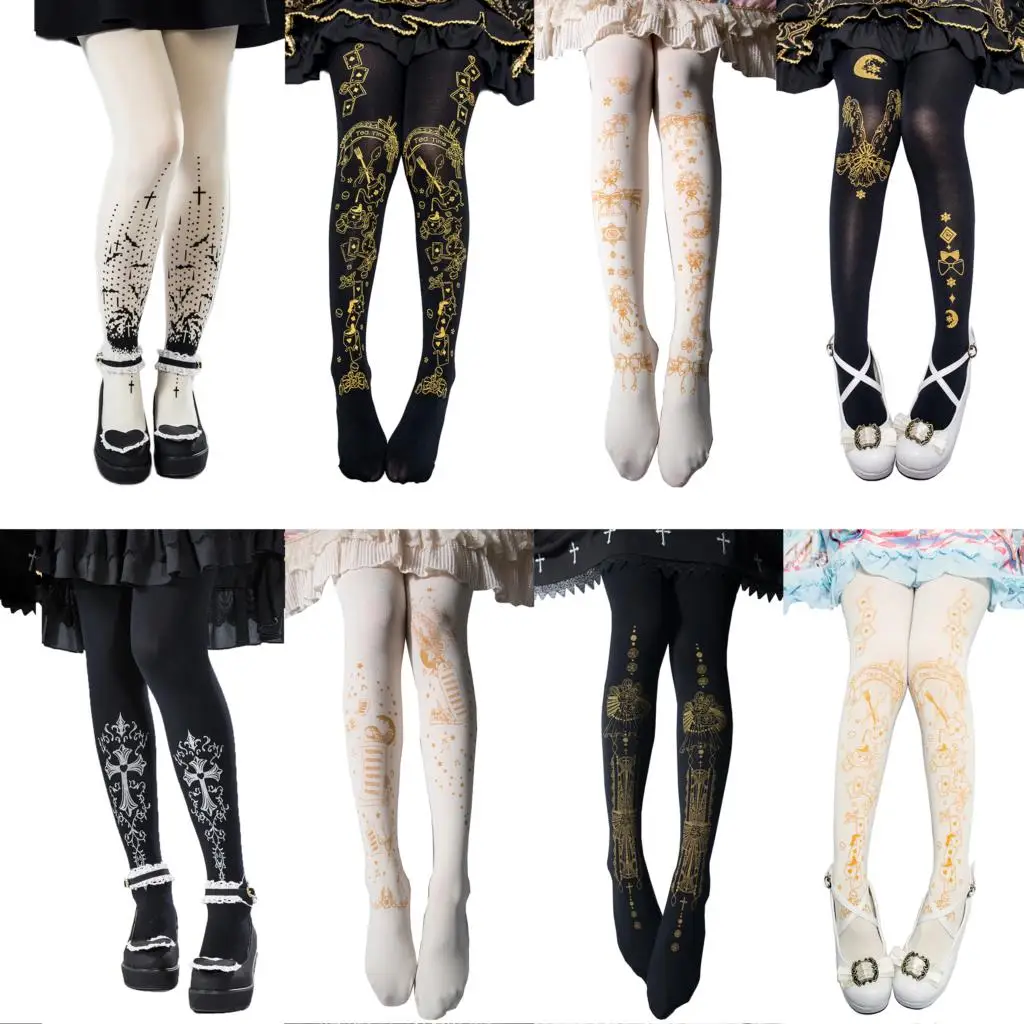 

Lolita original bronzing printing pantyhose lolita girls stockings secondary yuan silver black socks