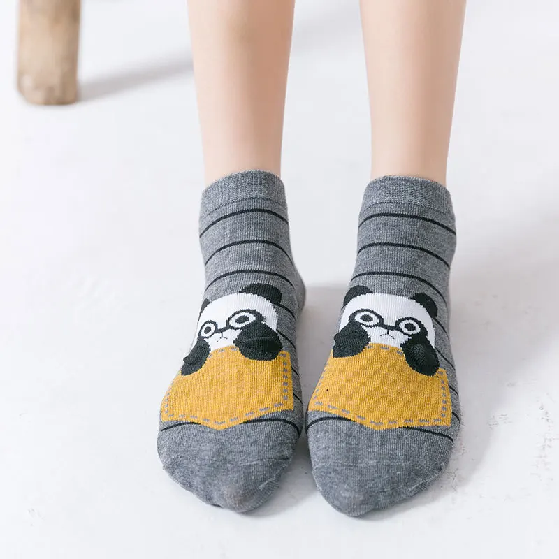 Женские хлопковые носки, зимние толстые, морозостойкие, забавные, с рисунком собаки/пингвина/панды, впитывающие пот носки до лодыжки, женские носки средней длины