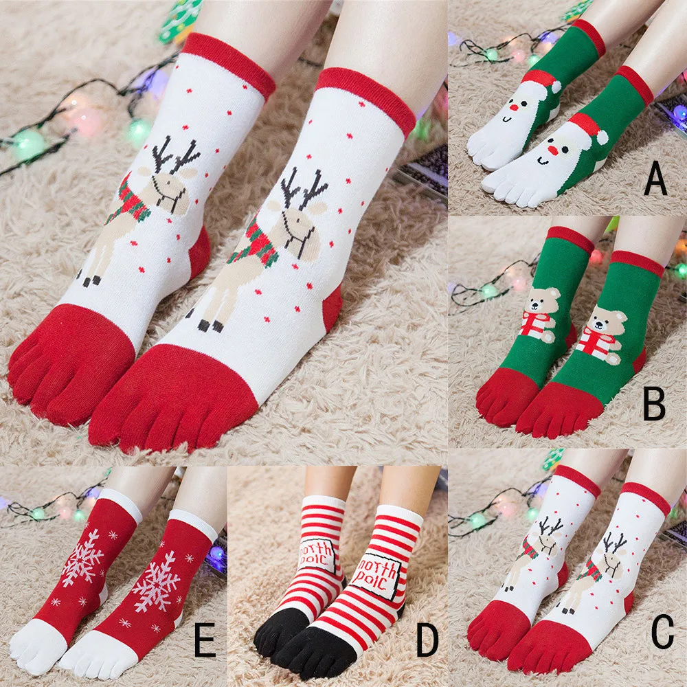Рождественские носки унисекс; милые разноцветные хлопковые носки с рисунком; носки с пятью пальцами; хлопковые теплые забавные носки; Skarpetki Damskie