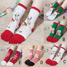 Рождественские носки унисекс; милые разноцветные хлопковые носки с рисунком; носки с пятью пальцами; хлопковые теплые забавные носки; Skarpetki Damskie