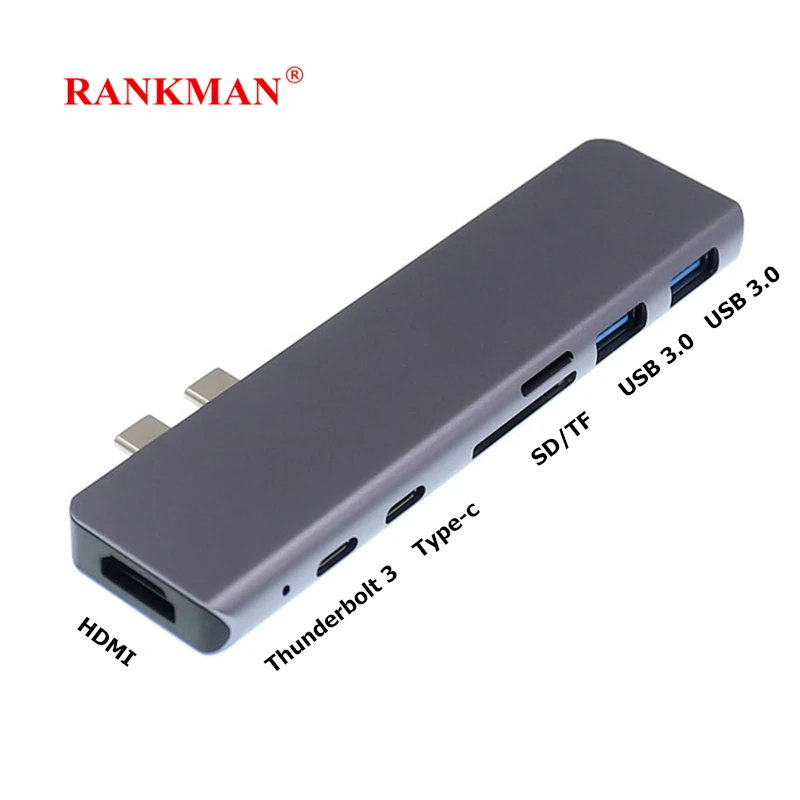 

Rankman Type C to HDMI 4K USB C Thunderbolt 3 USB 3.0 SD TF Card Reader Adapter for New MacBook Pro Air TV Projector Monitor