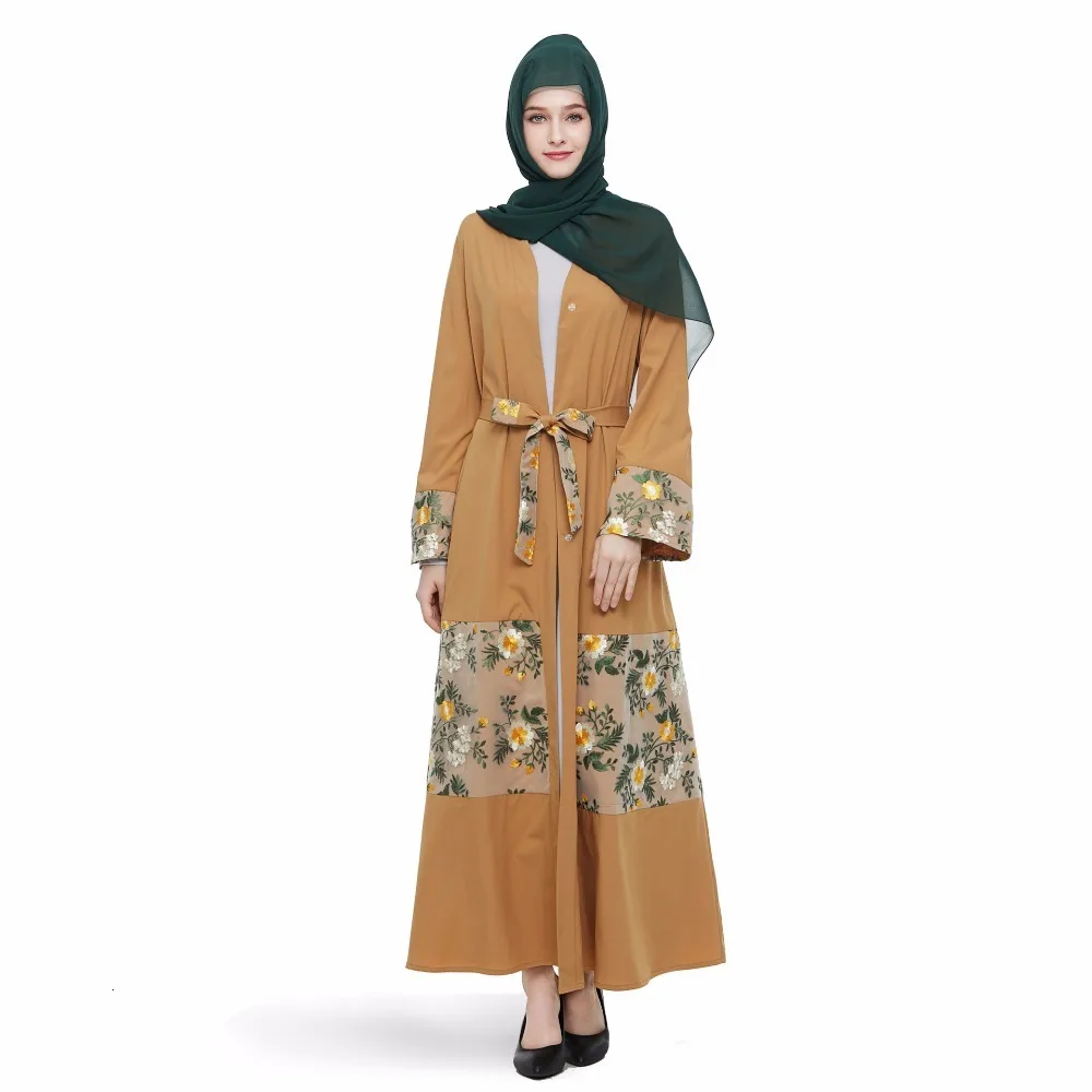 Elegant Muslim Embroidery Abaya Mesh Maxi Dress Cardigan Long Robes Kimono Jubah Ramadan Eid Arabic Dubai Caftan Islamic Prayer
