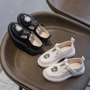 

Spring Children's Shoes Kids Leather Shoes For Big Girl Princess Shoes Boy Casual white small daisy flowers Flats Baby Shoes