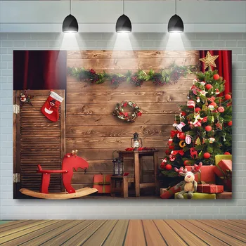 

Christmas wood Wall board Christmas Backdrops Gifts Christmas Trees Horse Toys Backgrounds Socks Birthday Party Photo Studio