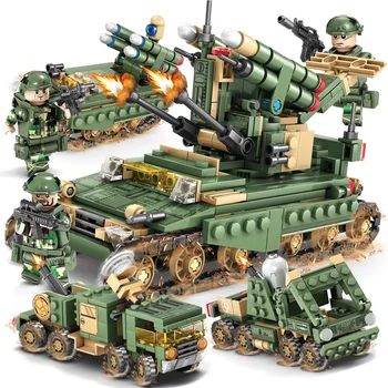 

643pcs 4in1 Military Field Combat Force Building Blocks Army Tank Truck Cannon Soldier Figures Model Bricks Toys for Boys Gift