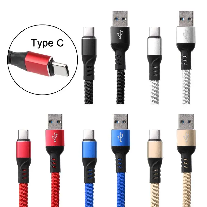 

25/100CM Braided Nylon USB to Type C Fast Charging Data Cable for Samsung S10 S9 S8 Note 9 8 Xiaomi 9 5 Mix 6 8