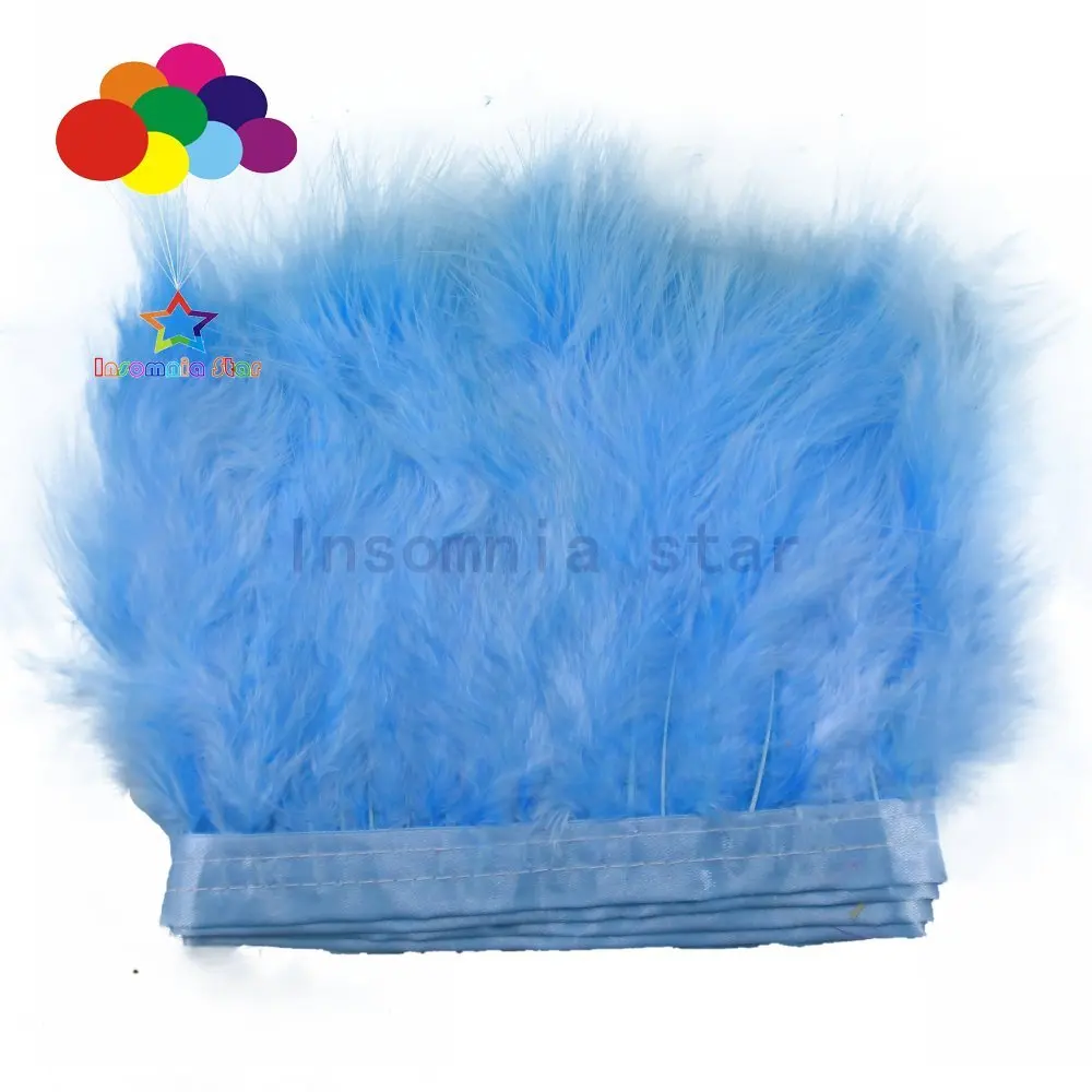 

Небесно-голубая бахрома с перьями индейки, 6-7 дюймов, лента из атласной ленты для платья, шитья, рукоделия, костюмов, украшения, упаковка 2 метра