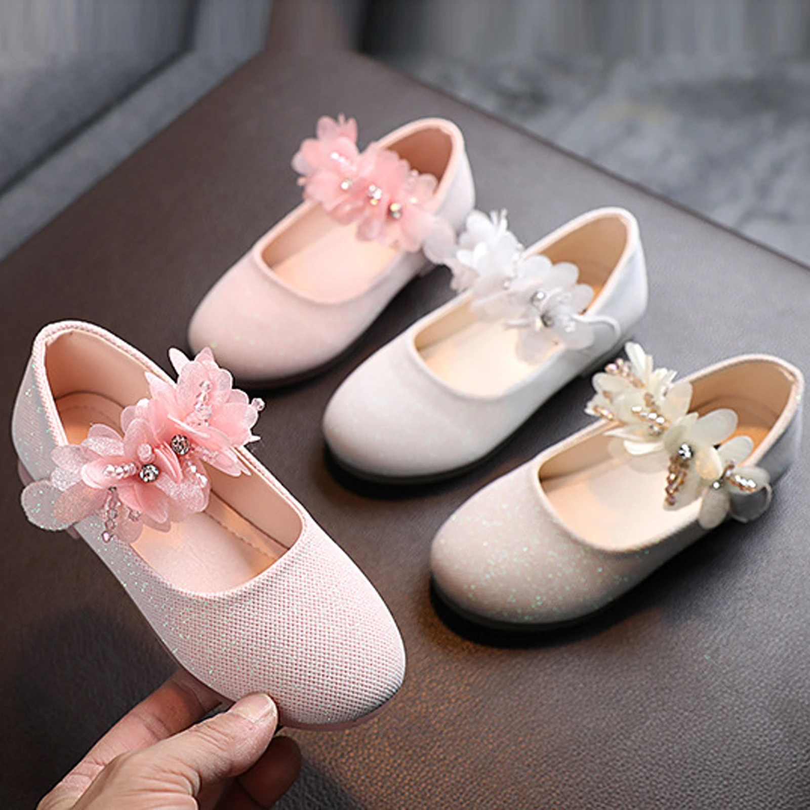 Zapatos de con nudo de mariposa y perlas para niños y zapatillas de princesa con diamantes de imitación, zapatos de baile para fiestas|Zapatos de cuero| - AliExpress