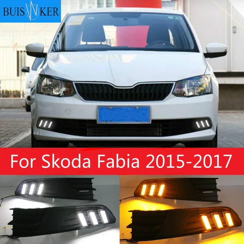 

LED Daytime Running Light With Fog Lamp Cover For Skoda Fabia 2015-2017,Super Brightness Waterproof ABS Car DRL 12V