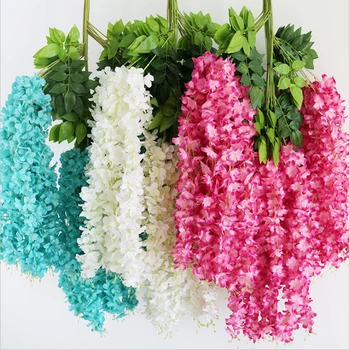 

Free Shipping Encrypted Three Branches Artificial Hydrangea Wisteria Flower Rattan for Home Wedding Party DIY Ornament